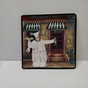 Jennifer Garant ~ Paris Chefs Dinner Plate - Chef Meal & Wine Bottle